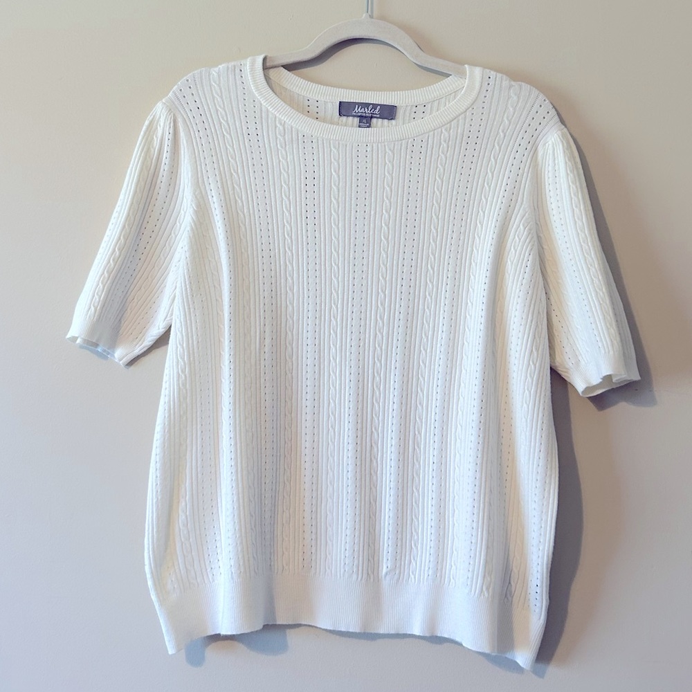 Marled Reunited Clothing Short Sleeve Cable Knit Sweater XL